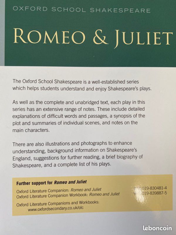 ROMEO AND JULIET, William Shakespeare OXFORD SCHOOL SHAKESPEARE, English Book Livre anglais Play (image 2)