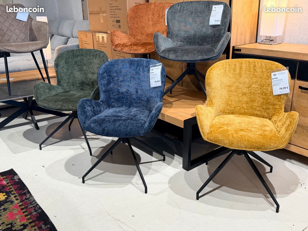 ⭐ 2 chaises tissu pied pivotant ASYAR - 5 Coloris Disponibles ⭐Retrait Magasin (54) ou Livraison France Entière (image 2)