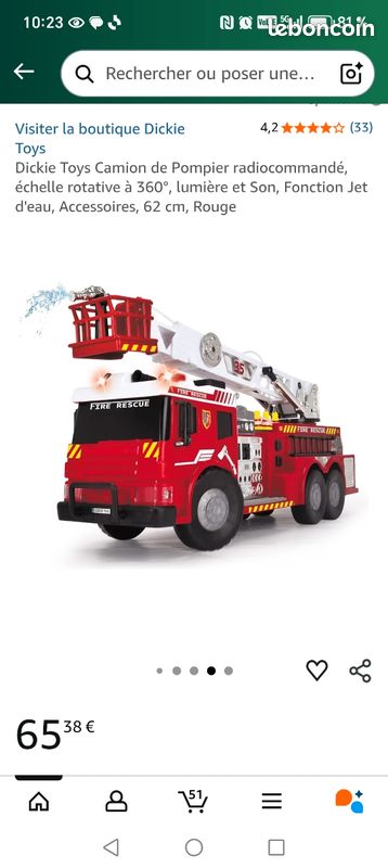 CAMION DE POMPIER RADIOCOMMANDÉ DICKIE TOYS BY SIMBA EN PROMOTION