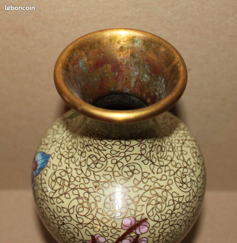 Vase en métal cloisonne émaillé décor floral - art asiatique (image 4)