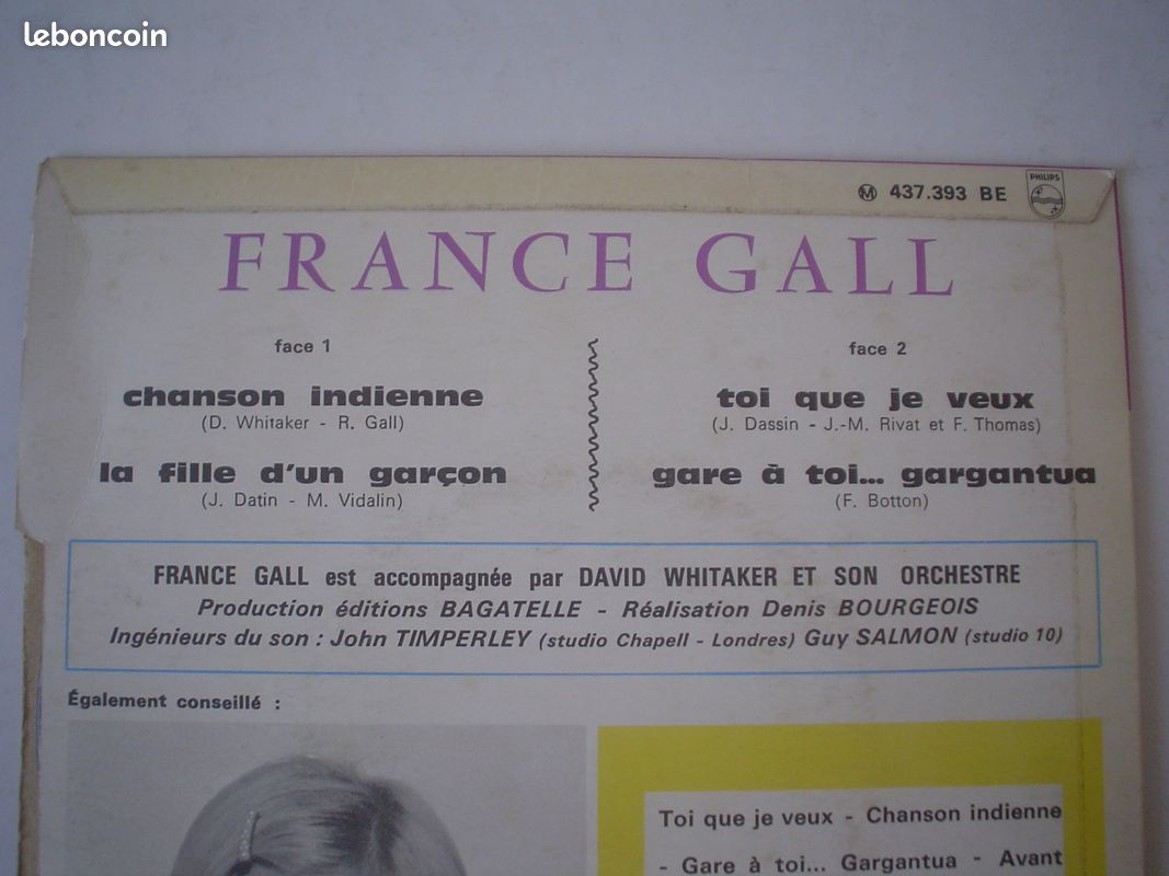France Gall: Chanson indienne 45 T vinyle (image 8)