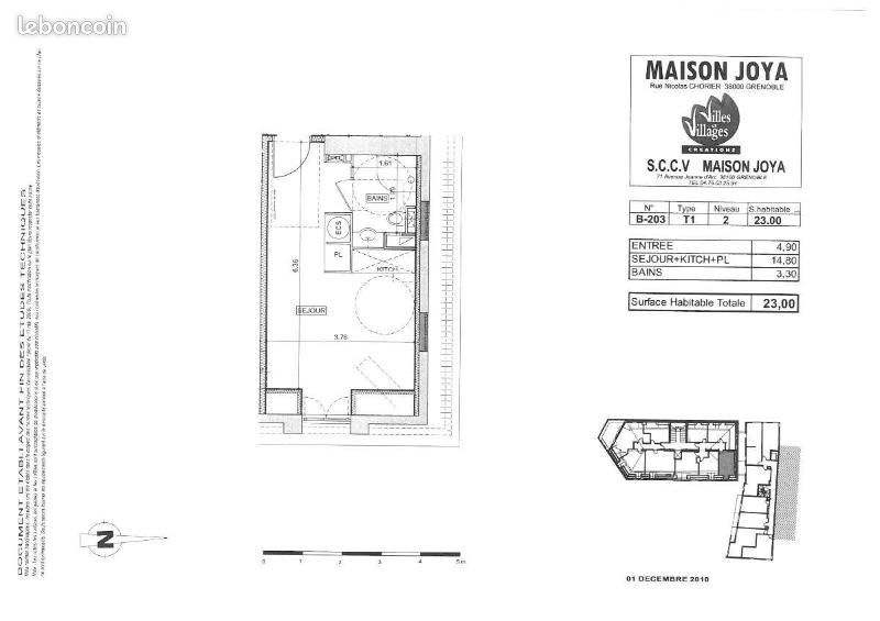 Appartement a louer grenoble - 1 pièce(s) - 23 m2 - Surfyn