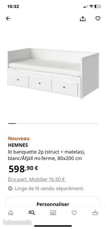 Lit hemnes blanc avec deux matelas (image 1)