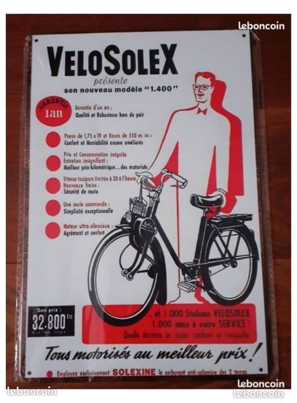 Plaque affiche métallique tole VéloSolex nouveau modèle 1.400 1400 Enseigne publicité déco moderne déclinée d époque années 60 / 70 / 80 Vintage cadeau Noël anniversaire frère père tonton papi papa (image 1)