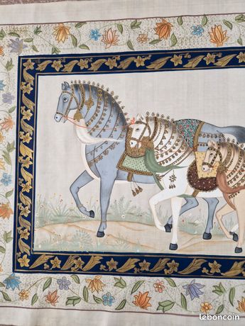 Tenture murale peinture moghole sur soie " art cheval " ind à Niort
