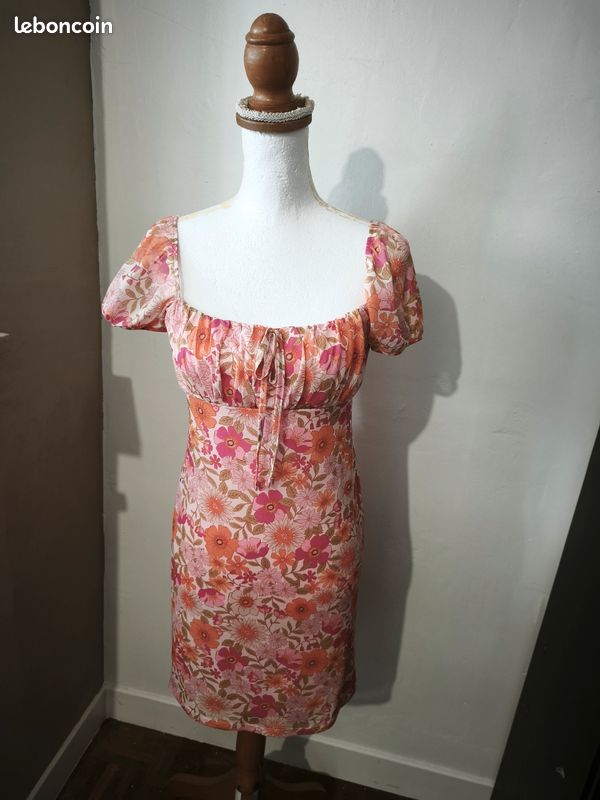 Robe D'été Fleurie Primark Taille 8 - Manches Ballon, Fermeture Zip - Occasion Très Bon état