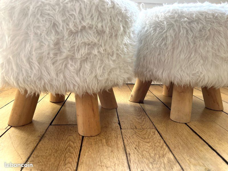 Tabourets x2 poilus cosy blanc et bois (image 8)