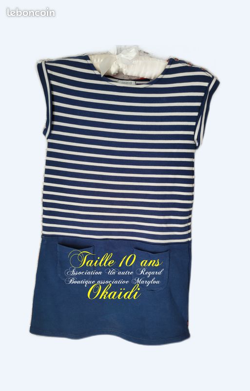 Fille 10 ans Okaïdi Robe Bleu marine Blanc Vêtements