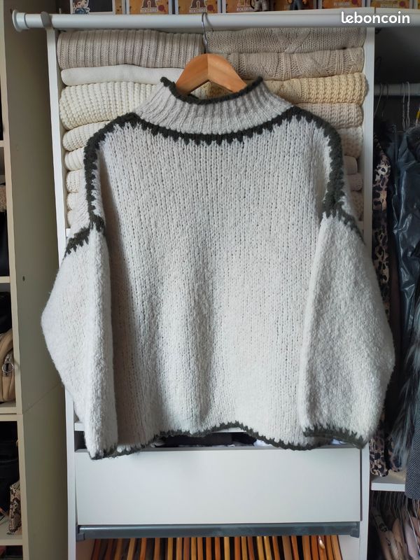 Pull oversize beige et kaki femme S/M (image 1)
