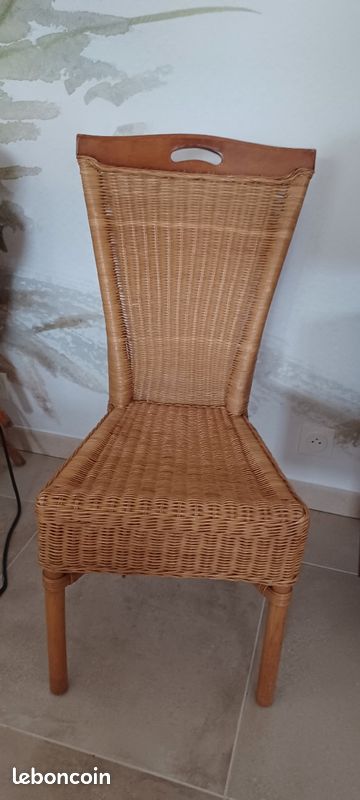 4 Chaises bois et rotin (image 1)