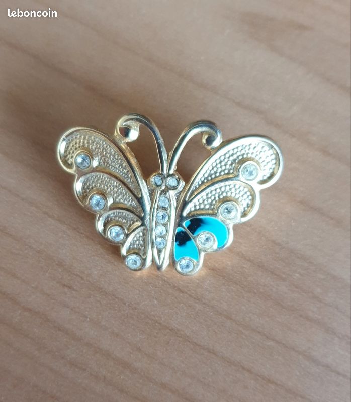 Broche Vintage émail Et Strass Pour Sac - Occasion - Bijou Rétro