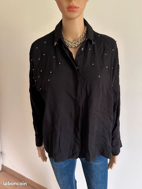 Blouse chemise noire à manches longues Kaporal taille S bon état (image 1)
