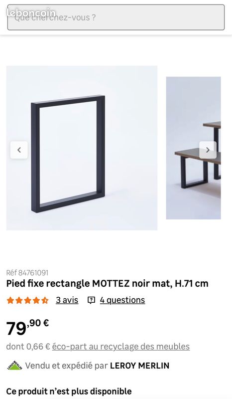 2 Pieds rectangles en métal MOTTEZ - noir mat - 71 x 59 cm (image 1)