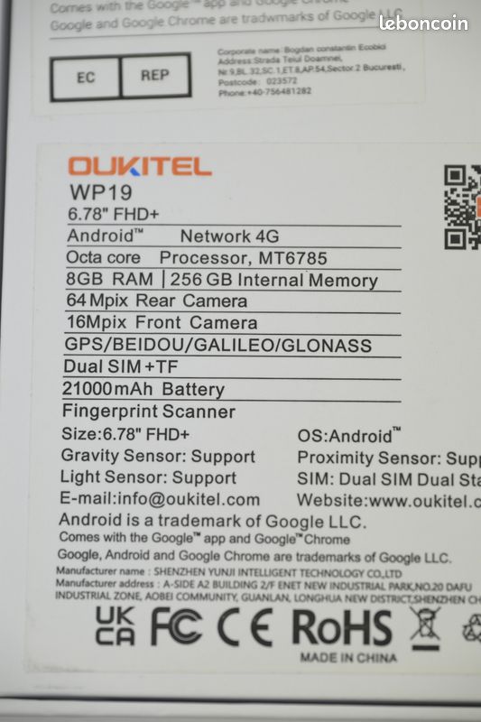 Téléphone étanche Oukitel WP19 21000mAh 8GB ram 256GB rom 4G (image 7)