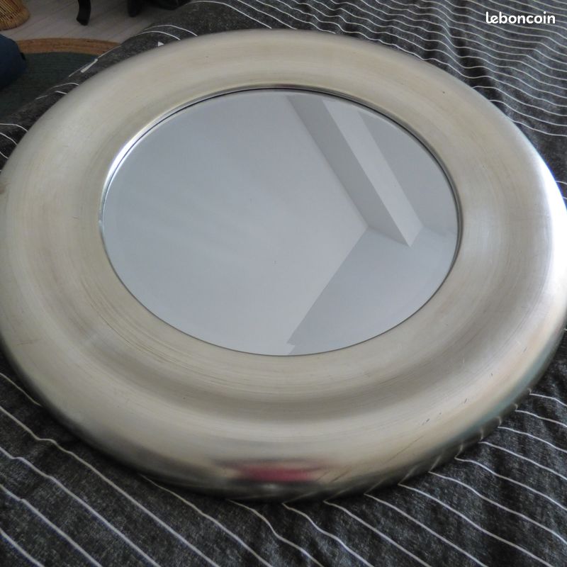 Miroir rond bois argenté (image 2)