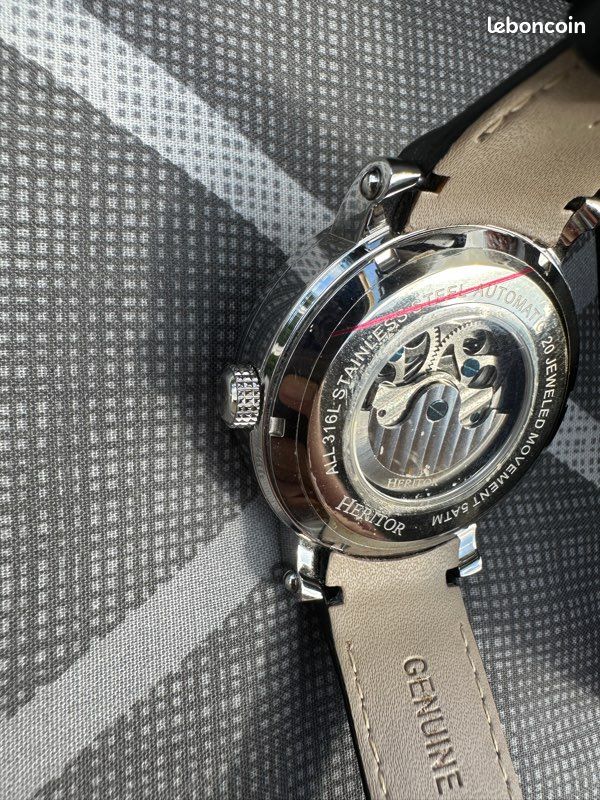 Montre heritor automatique,bracelet cuir noir (image 8)