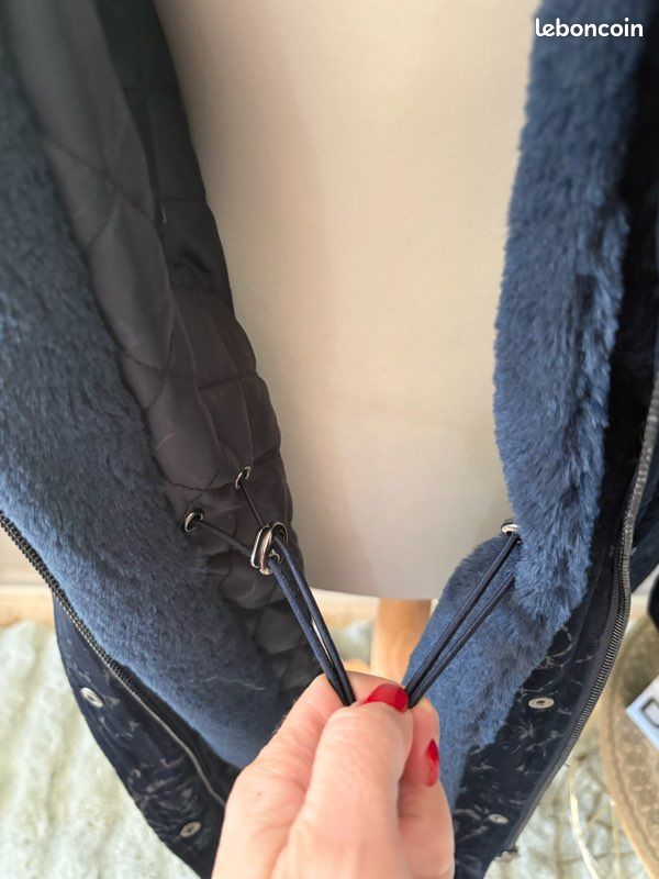 🧥 Manteau Parka Fred Sabatier T44 XL Bleu Marine Vraie Fourrure Raton Laveur Chaud (image 9)