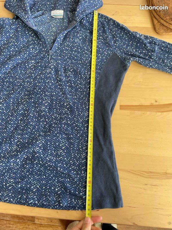 Sweat Colombia Femme – Blanc/Bleu – Taille S – Polaire 1/4 Zip – Occasion état Neuf