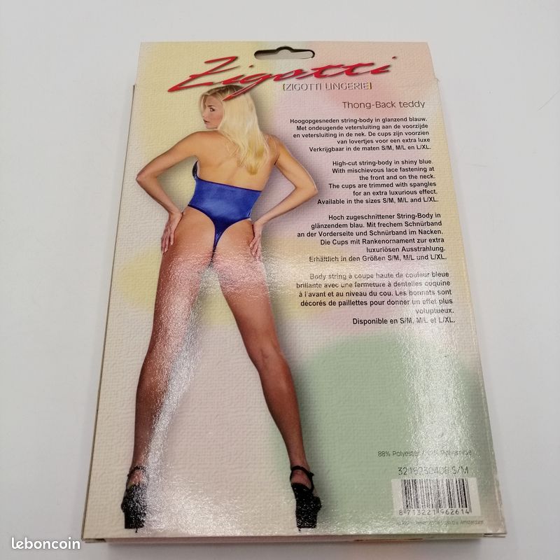 Body string lingerie sexy bleu coupe haute Zigotti (image 4)
