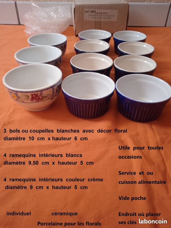8 Ramequins Pillivuyt Avec Couvercle – Porcelaine à Feu – Décor Floral – Occasion