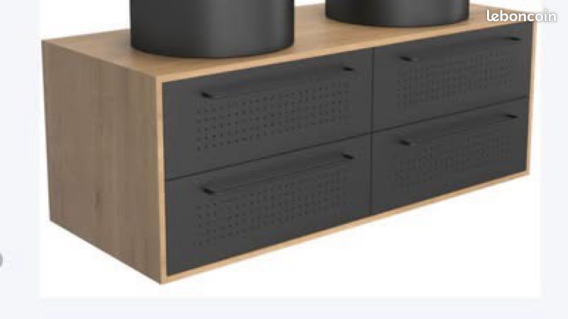 Meuble de salle de bains 120 cm - chêne naturel et métallique noir - 4 tiroirs - Dotz AURLANE (image 6)