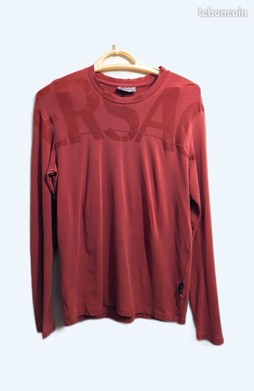 T shirt manches longues rouge orangé pour homme Versace Classic L (image 1)