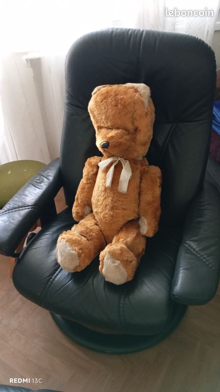Ancien Ours En Peluche Rembourré De Paille - Jouet Vintage Dans Son Jus