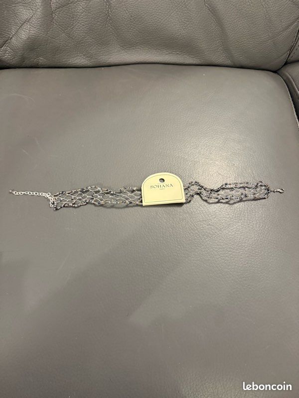 Collier ras de cou Sohana Paris — Style résille & perles gris/noir NEUF (image 2)