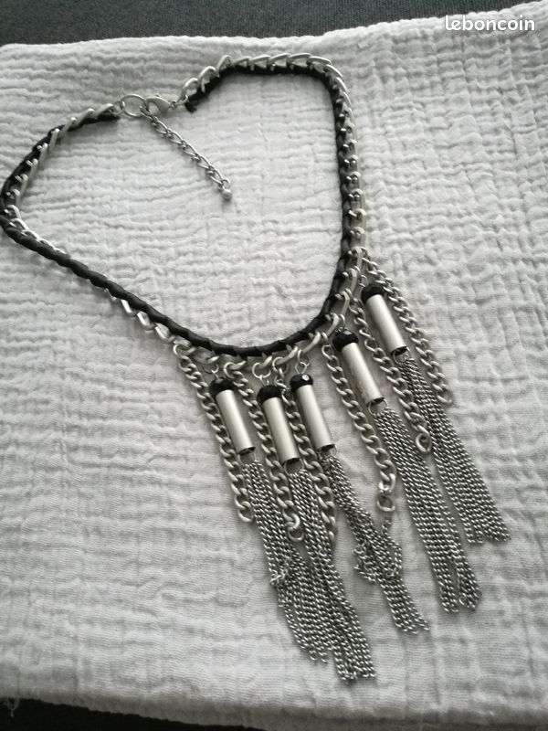 Collier métal argenté et noir - anges78 - 28 (image 1)