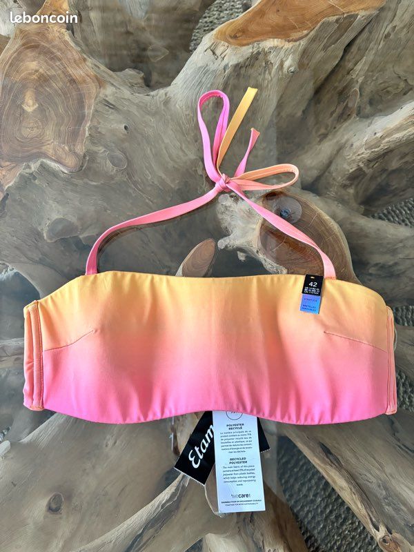 Haut De Maillot De Bain Etam – Bandeau Coque Corail – FR44/EU42 – Neuf