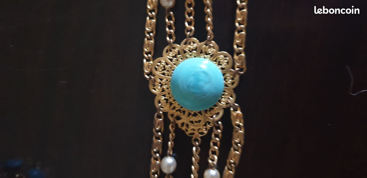 Parure De Bijoux Strass Turquoise Sur Métal Doré – Sans Nickel, Style Ethnique Chic, Neuf Avec étiquettes