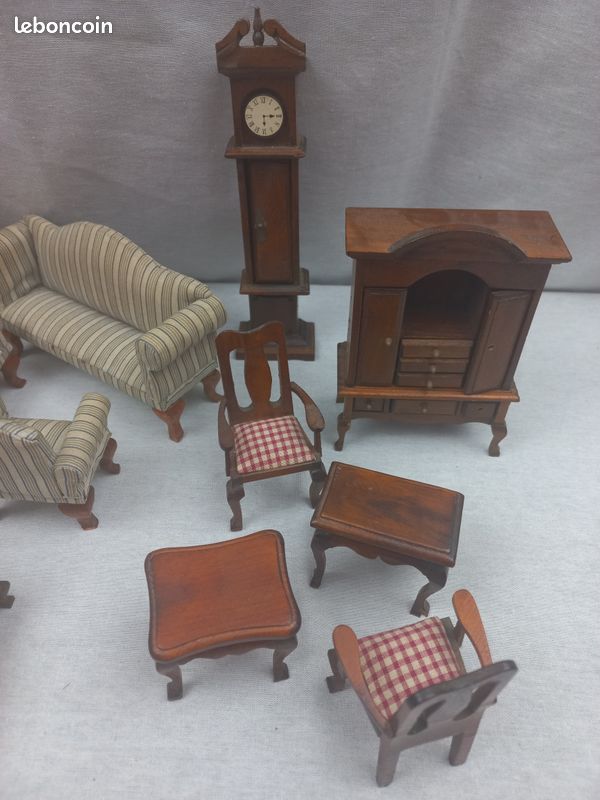 Lot 4 Meubles Miniatures Bois Pour Chambre De Poupée - Échelle 1/12ème - Vintage