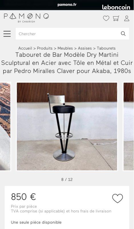 Tabourets de bar design style Pedro Miralles – alu & cuir noir (image 2)