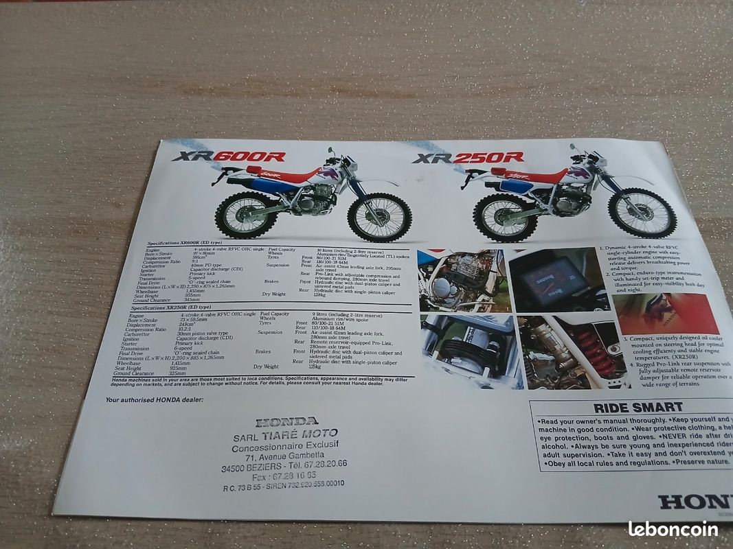 Prospectuce Prospectus honda 600 xr 1993 honda 250 xr - Équipement moto
