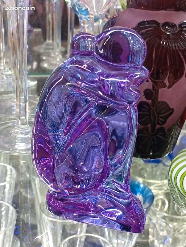 Sculpture en cristal teinté violine. Femme nue assise. Baccarat. R. Rigot. 1970's (image 10)