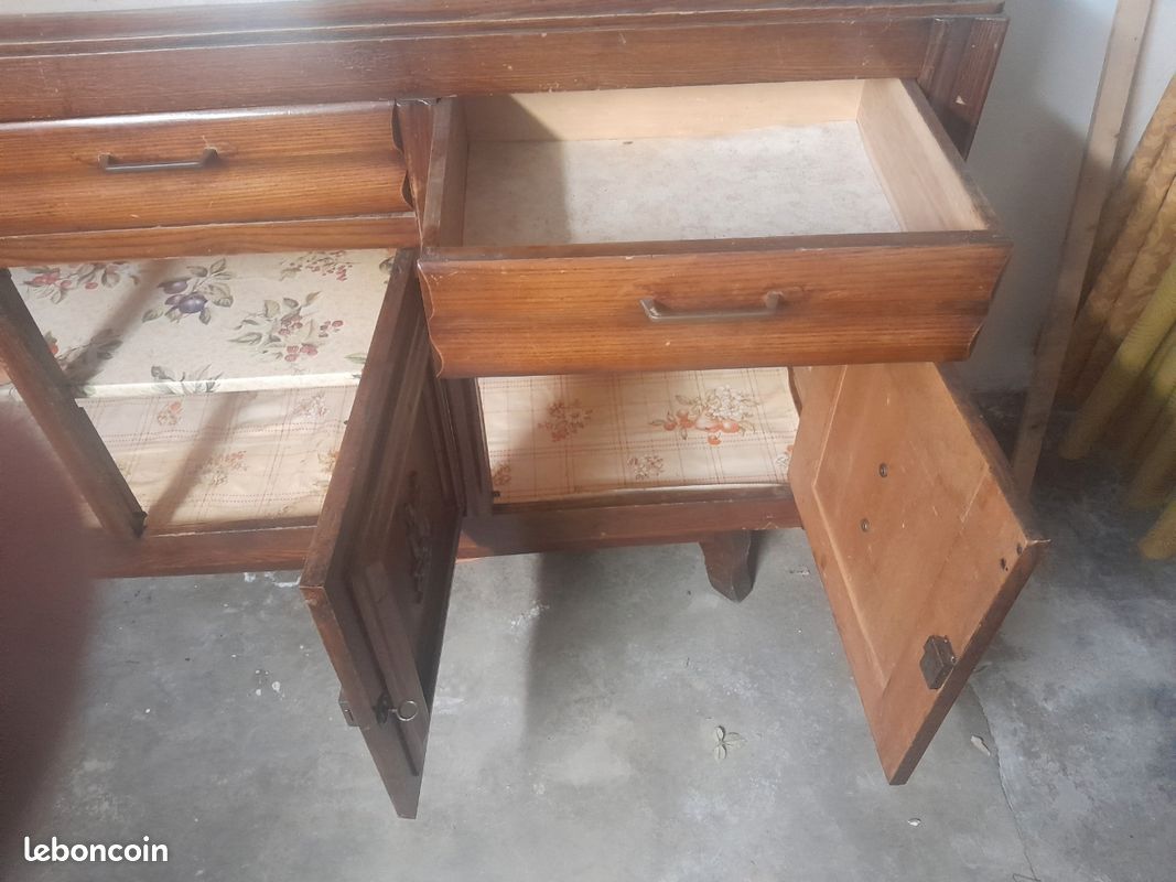 Ancien buffet de cuisine en 2 parties et plateau marbre (image 8)