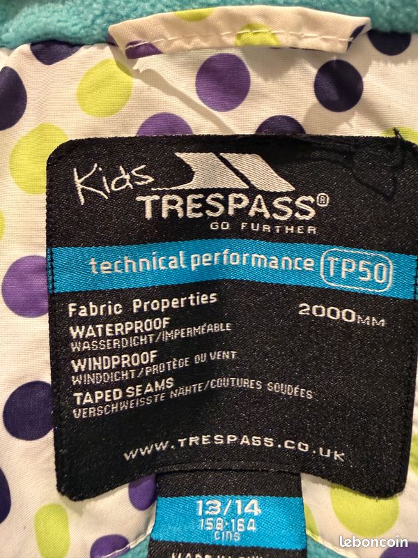 Anorak de ski Trespass fille 13-14 ans (image 4)