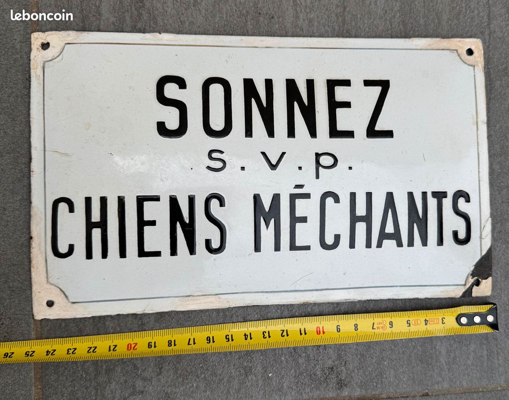 Ancienne plaque émaillée sonnez svp chien méchant (image 1)