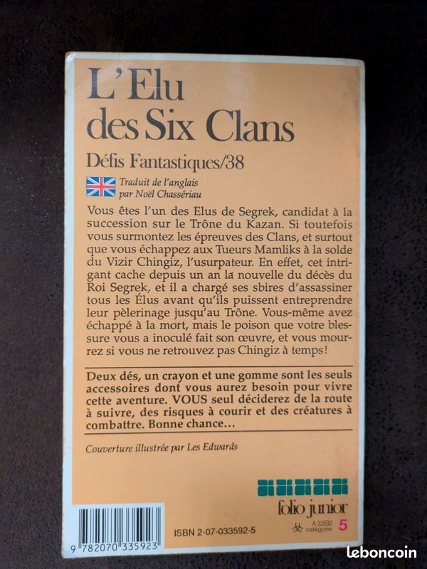 Livre LDVELH - Défis Fantastiques N°38 - L'Élu Des Six Clans (Folio Junior, Occasion)