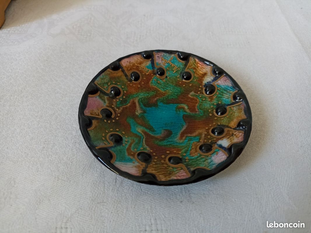 Coupelle En émail De Limoges Signée Ferdel - Décor Moderne à Cristaux, Vintage