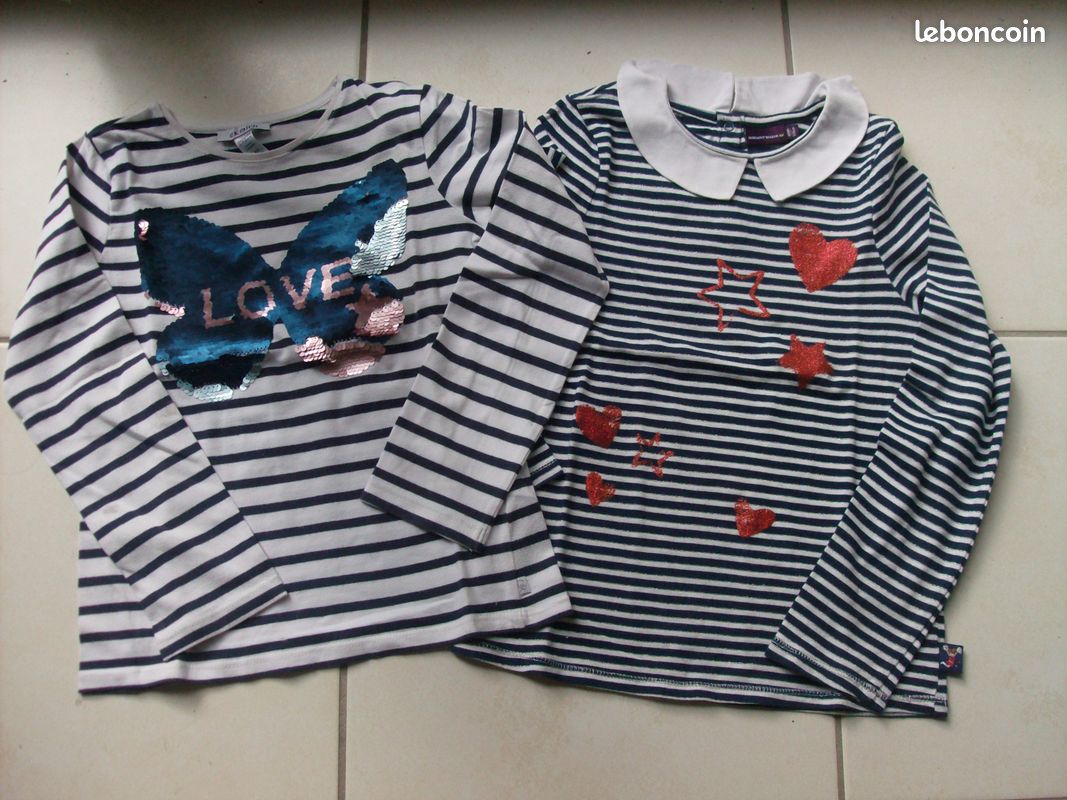 2 tee-shirt 8 ans Okaïdi Sergent Major marinière fille (image 1)