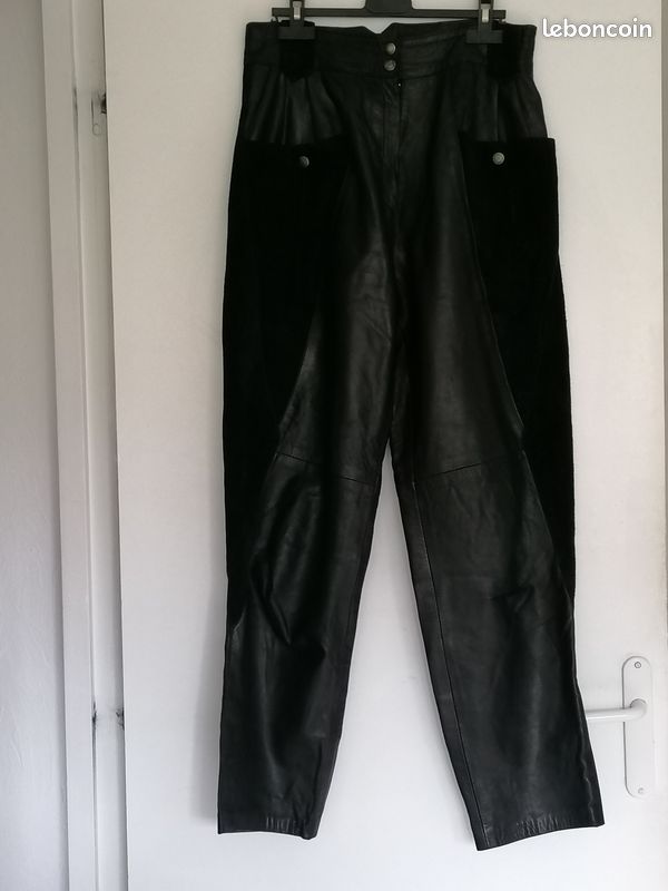 Pantalon cuir et peau noir (image 1)