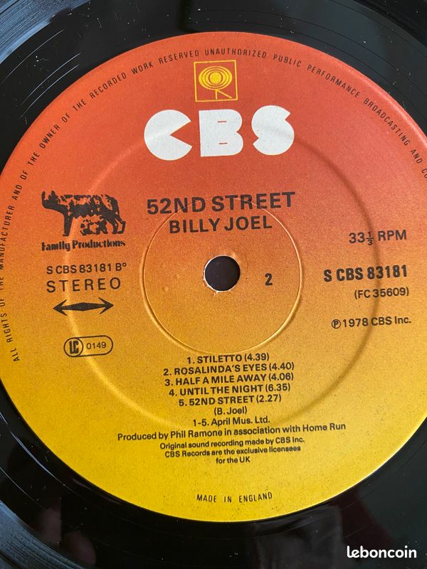 Vinyle 33 T Billy Joel 52 ND Street (image 4)