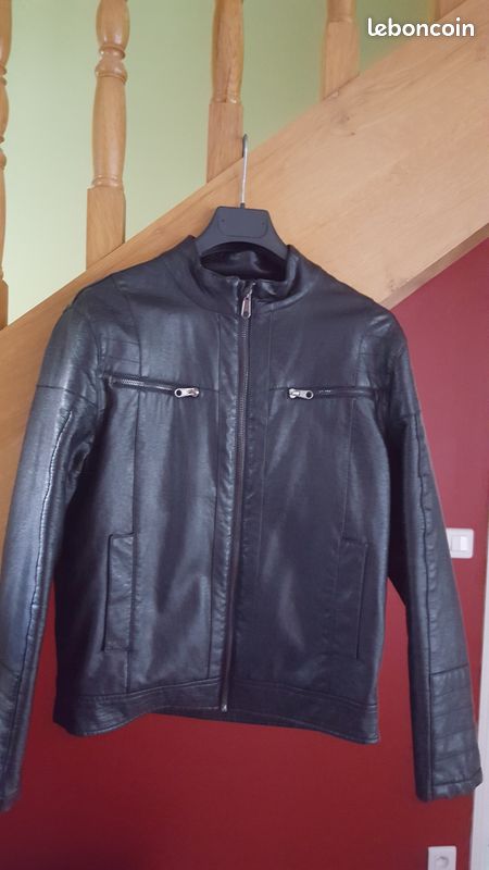 Blouson simili cuir noir 14A (image 1)