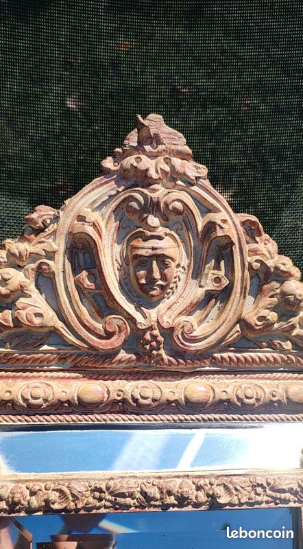 Miroir Biseauté à Parecloses style Napoléon III, à 5 glaces, XIXème. En laiton repoussé sur support en bois. Stylé Victorien/Baroque, Rocici, Shabby-chic - Dim 55 x 32,5 cm (image 2)