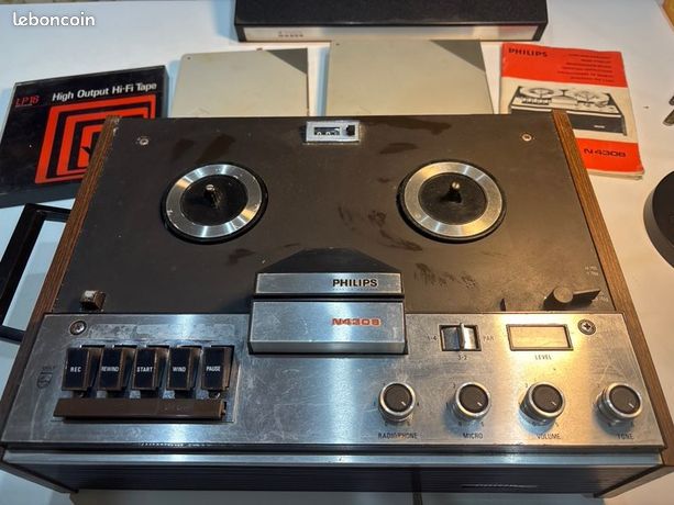Magnétophone à Bande Philips 4408 Avec Capot, Notices Et Bobines - Pour Pièces