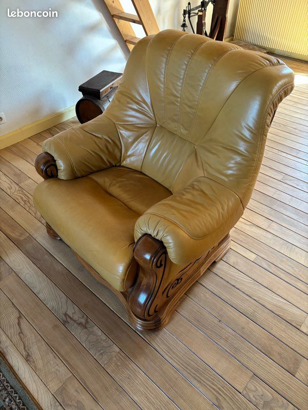 Ensemble deux fauteuils cuir et canapé trois places cuir (image 5)