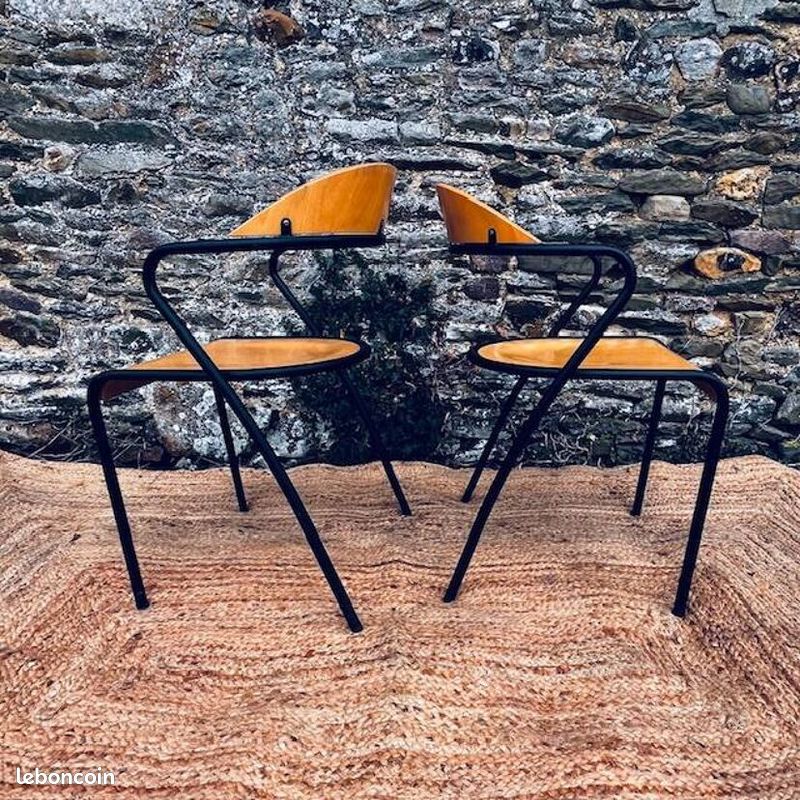 Paire de chaises bois et métal noir (image 2)