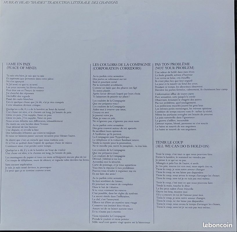 Murray Head Shade vinyle 33t (image 3)