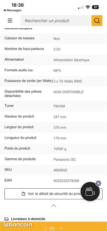 CHAINE HIFI Panasonic Stereo AM/FM 5CDS Changer + Cassette (image 11)